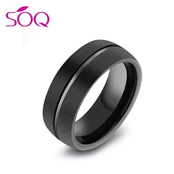 Yiwu Wholesale Luxury Men's 8mm Black Tungsten Ring Brushed Wedding Band Designs Jewelry